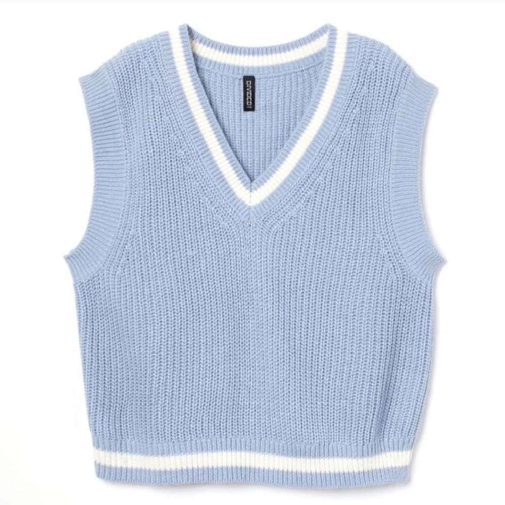 H&M Light Blue V-Neck Sleeveless Knit wool Sweater Vest size S